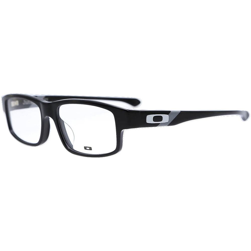 Oakley demo Black Rectangular Prescription Glasses with Silver Logo clear lens